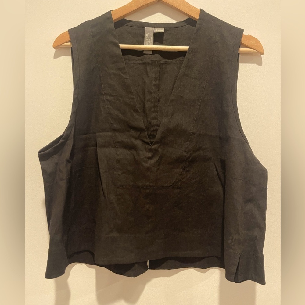Sweaty Betty Black Linen-Blend V-Neck Tank
